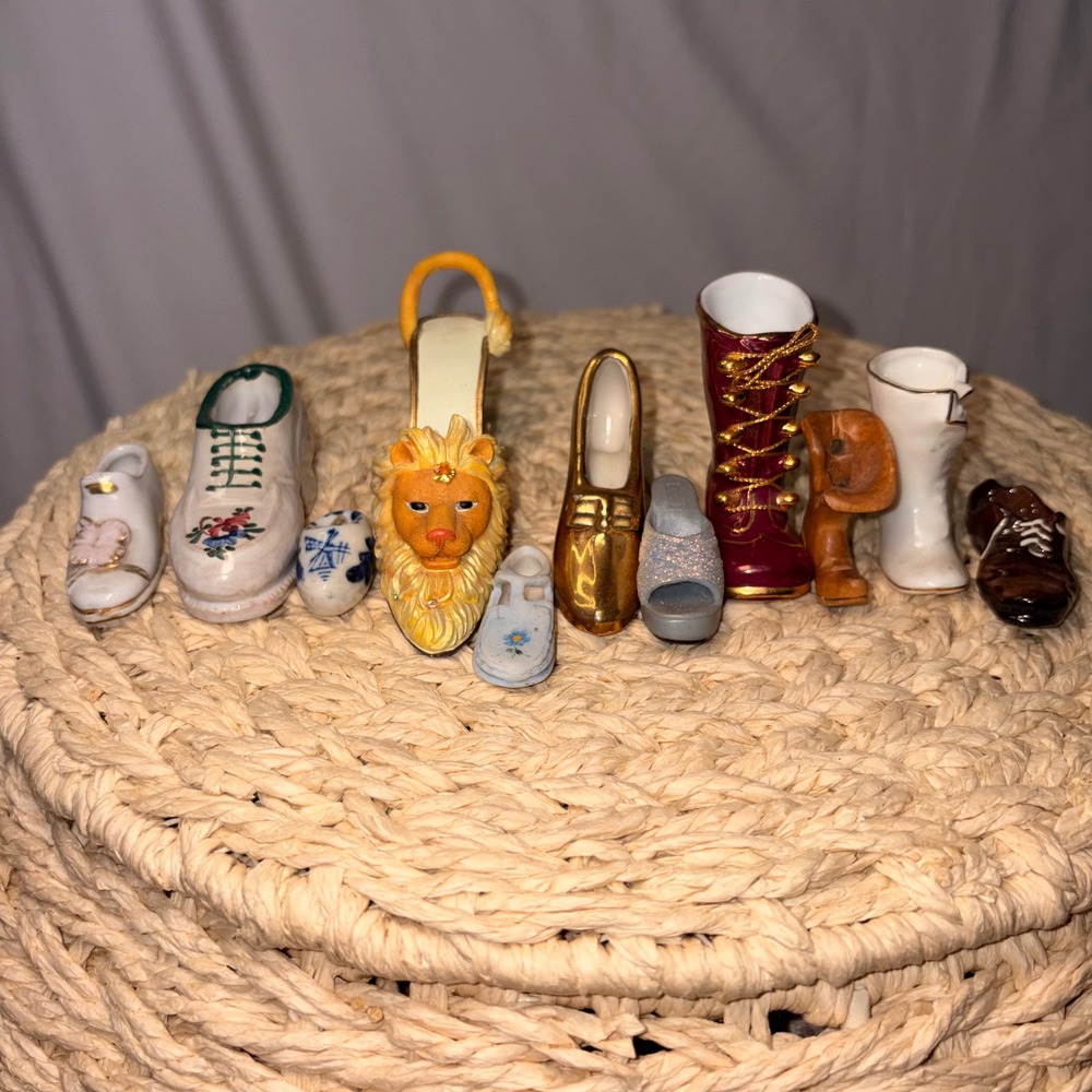 Miniature Shoe Figurine Lot of 11 Mixed Ceramic Porcelain Shoes